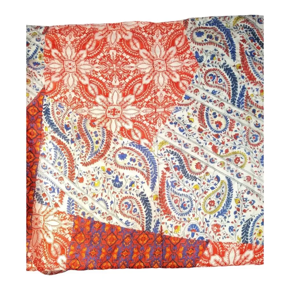Vtg Paisley Floral Patchwork Rectangle Scarf Boho Hippie Multicolor Silk Satin
